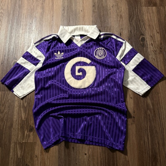 Vintage Adidas RSC Anderlecht Soccer Jersey 89-91 Purple Belgium Football Shirt - Picture 1 of 6
